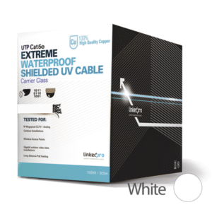 Bobina de cable de 305 m, Cat5e, para intemperie, sin blindar, color blanco, UL, para aplicaciones en CCTV, redes de datos. Bobina de Cable UTP Cat5e para Exterior en Color Blanco / 305 Metros / Certificada UL / Sin Blindaje