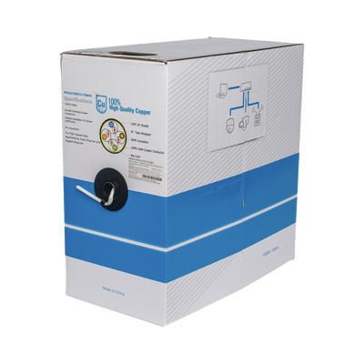 Bobina de cable de 305 m, Cat5e, para intemperie, sin blindar, color blanco, UL, para aplicaciones en CCTV, redes de datos, Requiere tubería para su correcta instalación en ambientes exteriores.