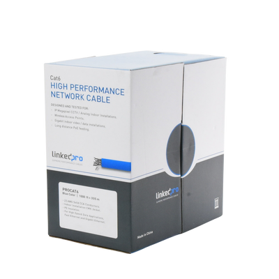 Bobina de Cable de 305 m (1000 ft) Cat6 aleación de Cobre y Aluminio ( CCA ), color Azul Versión Económica. Uso en interior.