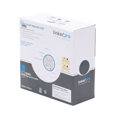Cable Cat6+ CALIBRE 23 ALTO RENDIMIENTO, ETL,UL, color azul, de 100 metros, super flexible, para aplicaciones de CCTV, video HD, y redes de datos.