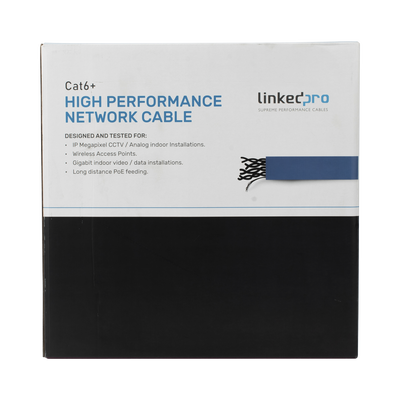 Bobina de cable de 305 metros Cat6+ Blindado F/UTP, CM, CALIBRE 23 ALTO RENDIMIENTO, ETL,UL, color azul, super flexible, para aplicaciones de video vigilancia, video HD, y redes de datos. Uso interior.