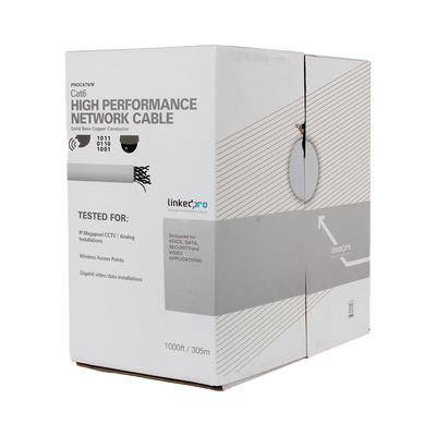 Bobina de Cable UTP de 305 m (1000 ft) Cat6 aleación de Cobre y Aluminio (CCA), color blanco, Uso exclusivo interior Bobina de Cable UTP de 305 m (1000 ft) Cat6 aleación de Cobre y Aluminio (CCA), color blanco, Uso exclusivo interior