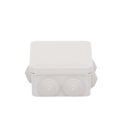 Caja Derivación-Conexión de Plástico (89 X 89 X 50 mm) con 7 Glándulas de Goma. Para Instalaciones Comerciales, Residenciales e Industriales. Cerrado a Presión.