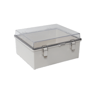 Gabinete Plástico ABS, Puerta Transparente, Uso en Intemperie IP66 (170 x 220 x 110 mm) Cierre por Broches Inoxidables y Permite Cerrado por Candado y Llave (Perno 5mm) No Incluido Gabinete Plástico ABS, Puerta Transparente, Uso en Intemperie IP66 (170 x 220 x 110 mm) Cierre por Broches Inoxidables y Permite Cerrado por Candado y Llave (Perno 5mm) No Incluido