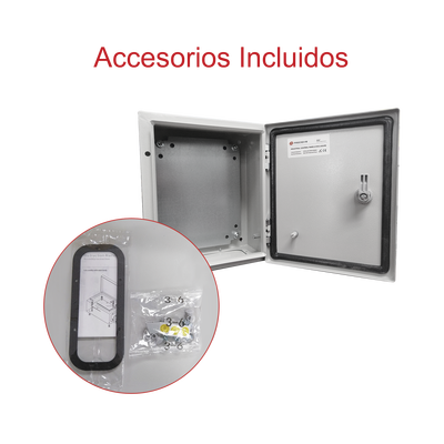 Gabinete de Acero IP66 Uso en Intemperie (300 x 400 x 200 mm) con Placa Trasera Interior de Metal y Compuerta Inferior Atornillable (Incluye Chapa y Llave T). Gabinete de Acero IP66 Uso en Intemperie (300 x 400 x 200 mm) con Placa Trasera Interior de Metal y Compuerta Inferior Atornillable (Incluye Chapa y Llave T).