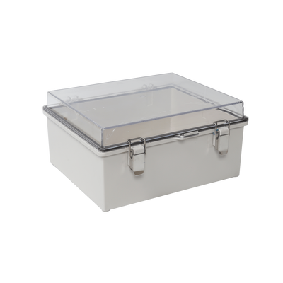 Gabinete Plástico ABS, Puerta Transparente, Uso en Intemperie (350 x 460 x 160 mm) Cierre por Broches Inoxidables y Permite Cerrado con Candado y Llave (Perno 5mm) No Incluido Gabinete Plástico ABS, Puerta Transparente, Uso en Intemperie (350 x 460 x 160 mm) Cierre por Broches Inoxidables y Permite Cerrado con Candado y Llave (Perno 5mm) No Incluido