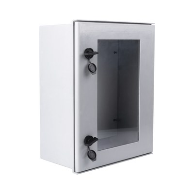 Gabinete de Poliéster IP65 Puerta Transparente, Uso en Intemperie (400 x 500 x 200 mm) con Placa Trasera Interior de Plástico (Incluye Chapa y Llave).