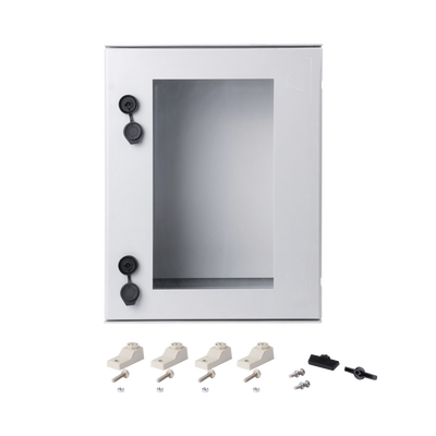 Gabinete de Poliéster IP65 Puerta Transparente, Uso en Intemperie (400 x 500 x 200 mm) con Placa Trasera Interior de Plástico (Incluye Chapa y Llave).