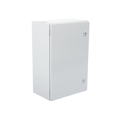 Gabinete de Acero IP66 Uso en Intemperie (400 x 600 x 250 mm) con Placa Trasera Interior Metálica y Compuerta Inferior Atornillable (Incluye Chapa y Llave T).
