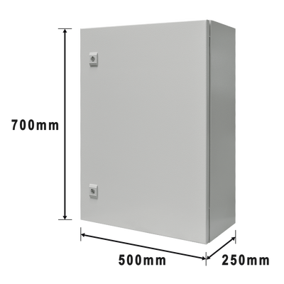 Gabinete de Acero IP66 Uso en Intemperie (500 x 700 x 250 mm) con Placa Trasera Interior Metálica y Compuerta Inferior Atornillable (Incluye Chapa y Llave T). Gabinete de Acero IP66 Uso en Intemperie (500 x 700 x 250 mm) con Placa Trasera Interior Metálica y Compuerta Inferior Atornillable (Incluye Chapa y Llave T).