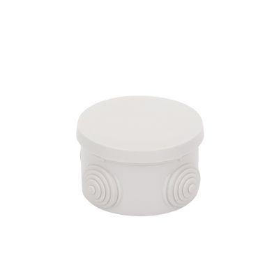 Caja Derivación-Conexión de Plástico Circular con 4 Glándulas de Goma (70 diámetro X 48 alto mm). Para Instalaciones Comerciales, Residenciales e Industriales. Cerrado a Presión.