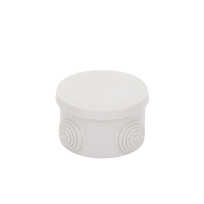 Caja Derivación-Conexión de Plástico Circular con 4 Glándulas de Goma (70 diámetro X 48 alto mm). Para Instalaciones Comerciales, Residenciales e Industriales. Cerrado a Presión.