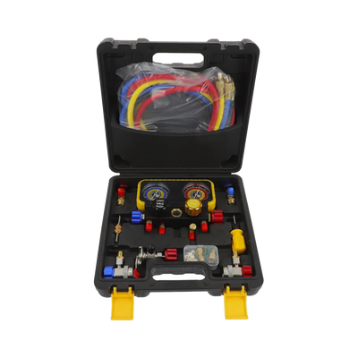 Manómetro de 4 vías con Accesorios para Gas refrigerante R410A/ R32/ R134A/R22 Manómetro de 4 vías con Accesorios para Gas refrigerante R410A/ R32/ R134A/R22