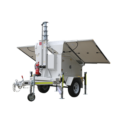 Traila / Remolque con Mástil Retráctil de 7.5 m. para Videovigilancia o Iluminación, con Bases para Instalar Paneles Solares y Baterías (No incluidos) Traila / Remolque con Mástil Retráctil de 7.5 m. para Videovigilancia o Iluminación, con Bases para Instalar Paneles Solares y Baterías (No incluidos)