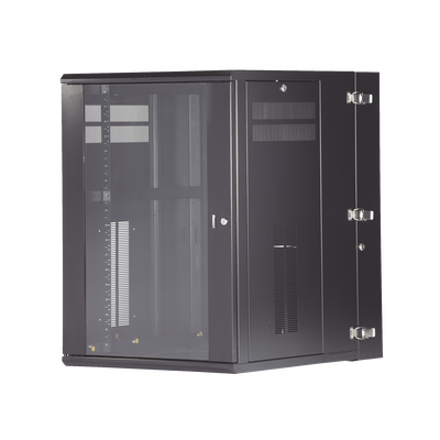 Gabinete PanZone de Montaje en Pared, de 19in, Puerta con Ventana de Seguridad, 18 UR, 762mm de Profundidad, Color Negro Gabinete PanZone de Montaje en Pared, de 19in, Puerta con Ventana de Seguridad, 18 UR, 762mm de Profundidad, Color Negro
