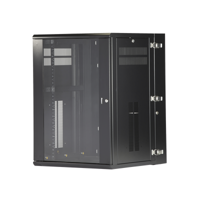 Gabinete PanZone de Montaje en Pared, de 19in, Puerta con Ventana de Seguridad, 18 UR, 635mm de Profundidad, Color Negro Gabinete PanZone de Montaje en Pared, de 19in, Puerta con Ventana de Seguridad, 18 UR, 635mm de Profundidad, Color Negro