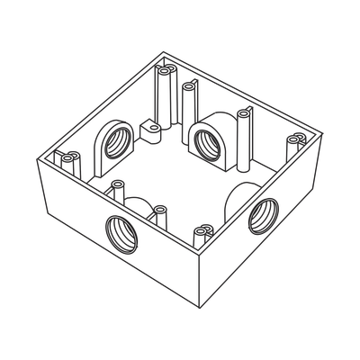 Caja Cuadrada de 3/4" (19.05 mm) a Prueba de Intemperie/ Cuenta con 4 bocas. Caja Cuadrada de 3/4" (19.05 mm) a Prueba de Intemperie/ Cuenta con 4 bocas.