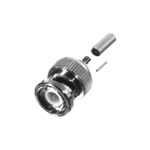 Conector BNC Macho de Anillo Plegable Corto para RG-174/U, 8216 Ni/Au/Teflón.