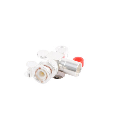 Conector BNC Macho en Ángulo Recto de Rosca para LMR-195, RG-58/U, RG-142/U, Plata/Oro/Teflón.