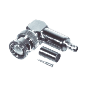 Conector BNC Macho en Ángulo Recto, Anillo Plegable / RG-58/U, RG-142/U, Niquel /Oro /Teflón.