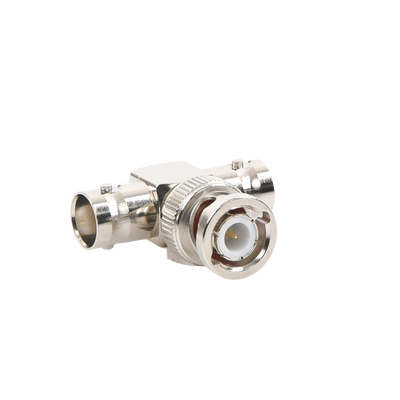 Adaptador en T para 50 Ohm de BNC Macho a Doble BNC Hembra, Maquinado, Níquel/ Oro/ Teflón.