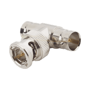 Adaptador en T para 50 Ohm de BNC Macho a Doble BNC Hembra, Maquinado, Níquel/ Oro/ Teflón. Adaptador en T para 50 Ohm de BNC Macho a Doble BNC Hembra, Maquinado, Níquel/ Oro/ Teflón.