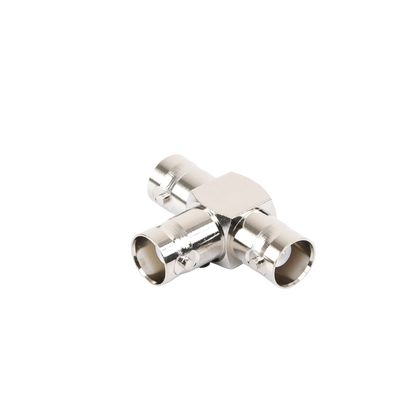 Adaptador Triple en T para 50 Ohm de BNC Hembra a Doble BNC Hembras, Níquel/ Plata/ Teflón. Adaptador Triple en T para 50 Ohm de BNC Hembra a Doble BNC Hembras, Níquel/ Plata/ Teflón.