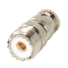 Adaptador en Linea para 50 Ohm, Conector BNC Macho-UHF Hembra (SO-239), Níquel/ Oro/ Delrin.