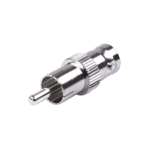 Adaptador de BNC Hembra a RCA Macho en 50 Ohm para Fono, uso en Aplicaciones de Audio-Video, Níquel/ Plata/ Delrin. Adaptador de BNC Hembra a RCA Macho en 50 Ohm para Fono, uso en Aplicaciones de Audio-Video, Níquel/ Plata/ Delrin.
