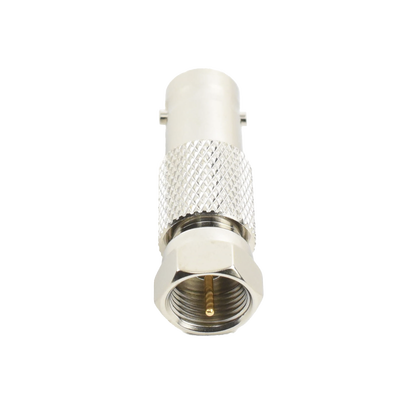 Adaptador en Línea para Video, de Conector BNC Hembra a F Macho, 75 Ohm, Níquel/ Oro/ Delrin.