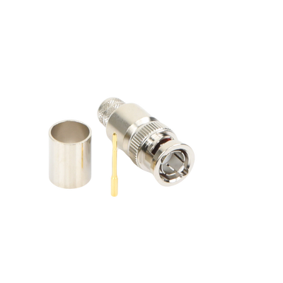 Conector BNC Macho de 75 Ohm, Anillo Plegable, para Cable 8238, RG-11/U, Níquel/ Oro/ Teflón.