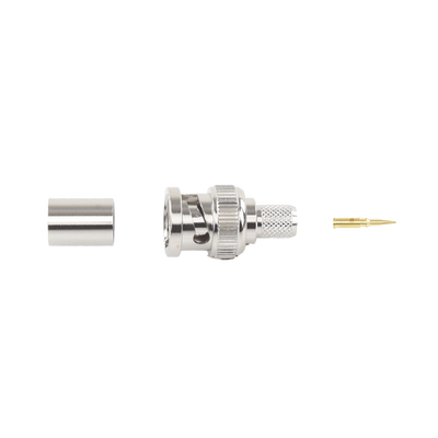 Conector BNC Macho de Anillo Plegable para Cable Belden 8281 tipo RG-59/U, Níquel/ Oro/ Delrin.