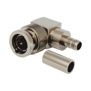 Conector BNC Macho en Ángulo Recto para 75 Ohm, Anillo Plegable para COMMSCOPE 735 ó Grupo K, Níquel/ Oro/ Teflón.