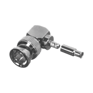 Conector BNC Macho en Ángulo Recto para 75 Ohm, Anillo Plegable para Cable RG-179/U, Grupo S1, Níquel/ Oro/ Teflón. Conector BNC Macho en Ángulo Recto para 75 Ohm, Anillo Plegable para Cable RG-179/U, Grupo S1, Níquel/ Oro/ Teflón.