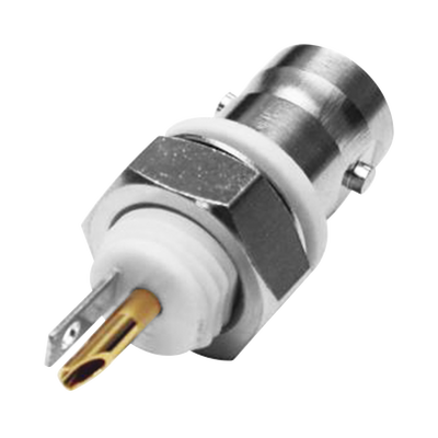 Conector BNC Hembra Aislado para Montaje en Panel Frontal en D-Plano, Soldable para Grupo I, Níquel/ Oro/ Teflón. Conector BNC Hembra Aislado para Montaje en Panel Frontal en D-Plano, Soldable para Grupo I, Níquel/ Oro/ Teflón.