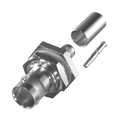 Conector BNC Hembra para Chasis en D-Plano con Aro de Goma, Anillo Plegable para RG-179/U, Grupo S, 75 Ohm, Níquel/ Oro/ Teflón.