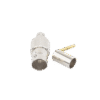 Conector BNC Hembra, 75 Ohm, Anillo Plegable, para RG-59/U, Níquel/ Oro/ Delrin.