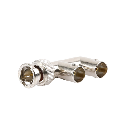 Adaptador Triple en F para 75 Ohm, de Conector BNC Macho a Doble BNC Hembra, Níquel/ Oro/ Delrin.