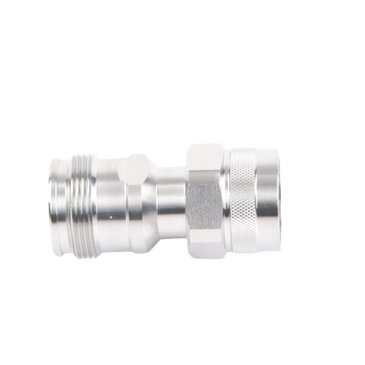 Adaptador en Línea de Conector 4.3-10 Hembra a N Macho, Bronce Blanco/ Plata/ Teflón.