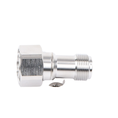 Adaptador en Línea de Conector 4.3-10 Macho a N Hembra, Bronce Blanco/ Plata/ Teflón.