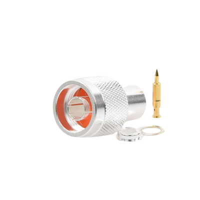 Conector N Macho de Rosca para Cables RG-8/X, LMR-240, BELDEN 9258, Plata / Oro / Teflón. Conector N Macho de Rosca para Cables RG-8/X, LMR-240, BELDEN 9258, Plata / Oro / Teflón.