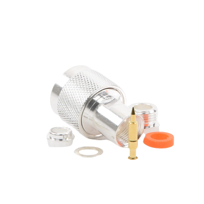 Conector N Macho de Rosca para Cables RG-8/X, LMR-240, BELDEN 9258, Plata / Oro / Teflón. Conector N Macho de Rosca para Cables RG-8/X, LMR-240, BELDEN 9258, Plata / Oro / Teflón.