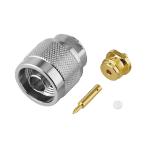 Conector N Macho, Soldable Directo en Cable Semi-Rígido de 0.085", Cables el Grupo SR1, Níquel/ Oro/ Teflón.â€‹