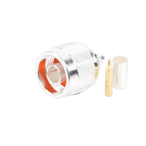 Conector N Macho de Anillo Plegable para Cable RG-58/U, Plata/ Oro/ Teflón.