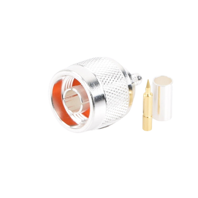 Conector N Macho de Anillo Plegable para Cable RG-58/U, Plata/ Oro/ Teflón.