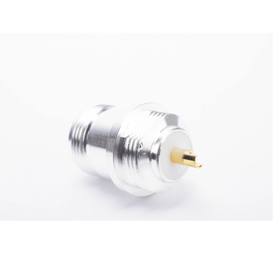 Conector N Hembra, para Montaje Frontal en Panel, Doble D Plano, Plata/ Oro/ Teflón.
