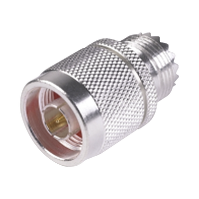 Adaptador en Línea, de Conector N Macho a UHF Hembra (SO-239), Plata/ Oro/ Teflón. Adaptador en Línea, de Conector N Macho a UHF Hembra (SO-239), Plata/ Oro/ Teflón.