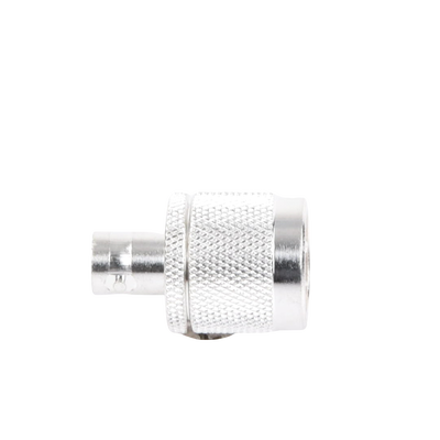 Adaptador en Línea de Conector N Macho a BNC Hembra, Plata/ Oro/ Teflón.
