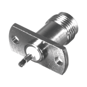 Conector TNC Hembra para Chasis de 2 Perforaciones de 18 mm, Terminal Soldable, Níquel/ Oro/ Teflón. Conector TNC Hembra para Chasis de 2 Perforaciones de 18 mm, Terminal Soldable, Níquel/ Oro/ Teflón.