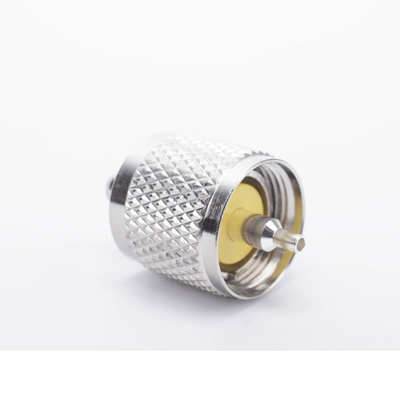 Conector UHF Macho (PL-259) de Anillo Plegable para Cable Coaxial RG-8/X, 9258, LMR-240, Níquel/ Plata/ Baquelita.